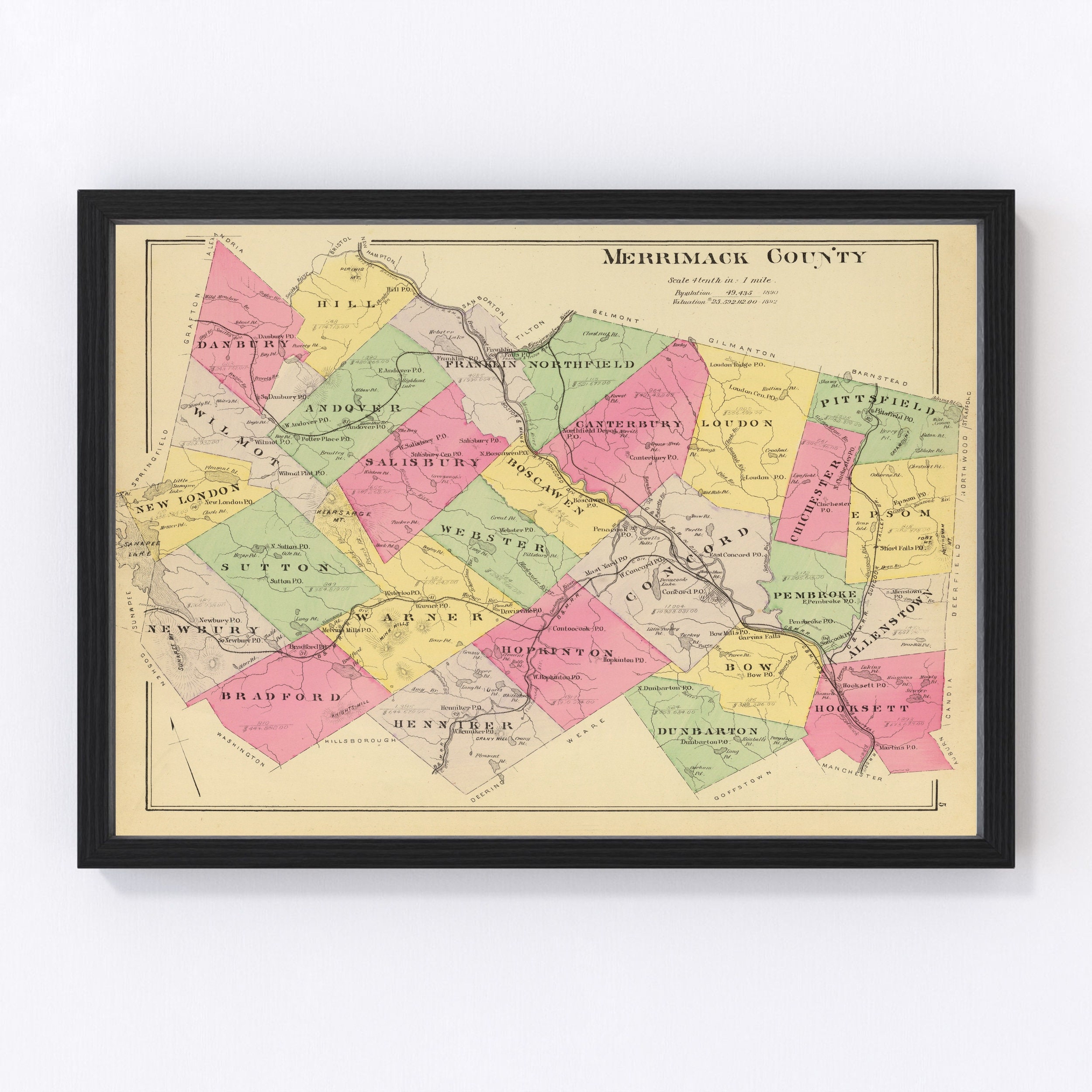 Map Of Merrimack County Nh Merrimack County New Hampshire Vintage Map From 1892 Old | Etsy