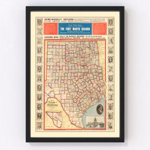 Texas Map 1912, Vintage Texas Map, Old Texas Art, Wall Art Gift for Texas History Lovers Retro Decor