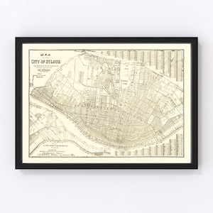 St. Louis Map 1901 - Old Map of St. Louis Missouri Art Vintage Print Framed Canvas Portrait History Genealogy Farmhouse Décor