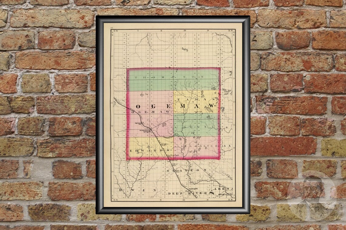 Vintage Ogemaw County MI Map 1873 Old Michigan Map Etsy