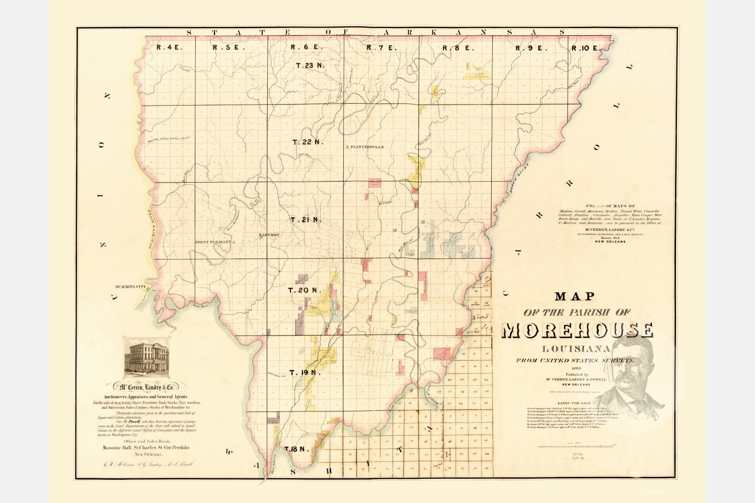 Vintage Morehouse Parish Map 1860 Old Map of Morehouse Etsy