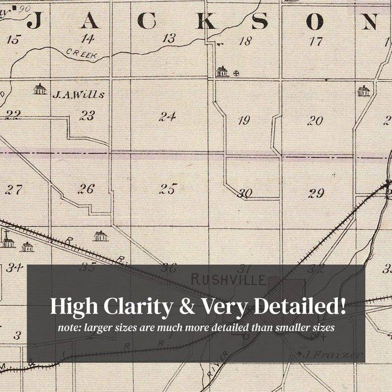 Rush County IN Map 1876 Old Map of Rushville Indiana Art Etsy