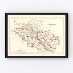 Fermanagh County Ireland Map 1846 - Old Map of Fermanagh County Ireland Ireland Art Vintage Print Framed Wall Art Canvas Portrait