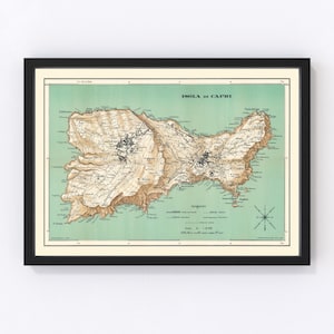 Capri Map 1930, Vintage Capri Map, Old Capri Art, Wall Art Gift for Capri History Lovers Retro Decor