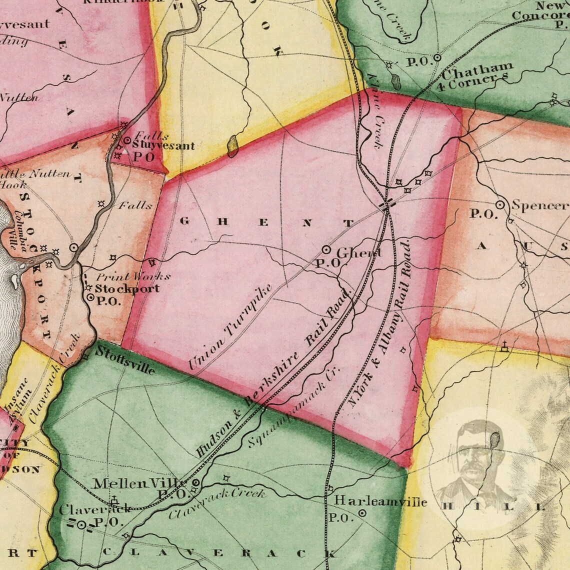 Columbia County New York Vintage Map From 1839 Old County Etsy