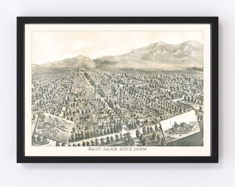 Salt Lake City Map 1887, Vintage Salt Lake City Map, Old Salt Lake City Utah Art, Wall Art Gift for Salt Lake City History Lovers Retro Deco