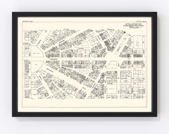 Detroit Map 1929 - Old Map of Detroit Business Section Michigan Art Vintage Print Framed Canvas Portrait History Genealogy Farmhouse Décor