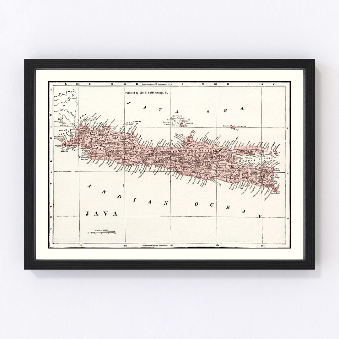 Java, Indonesia Map Art Vintage Print From 1901 Old Java, Indonesia Art ...