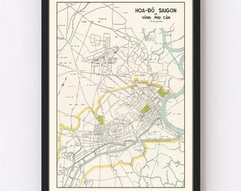 Saigon Map 1968, Vintage Saigon Map, Old Saigon Art, Wall Art Gift for Saigon History Lovers Retro Decor