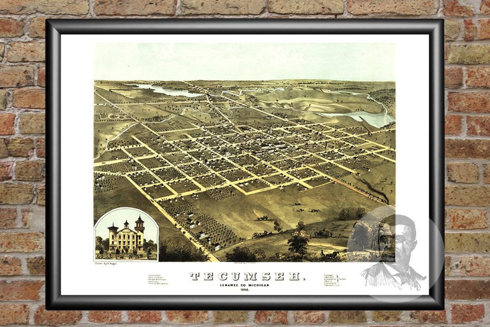 Vintage Tecumseh Map 1868 Old Map of Tecumseh Michigan Etsy