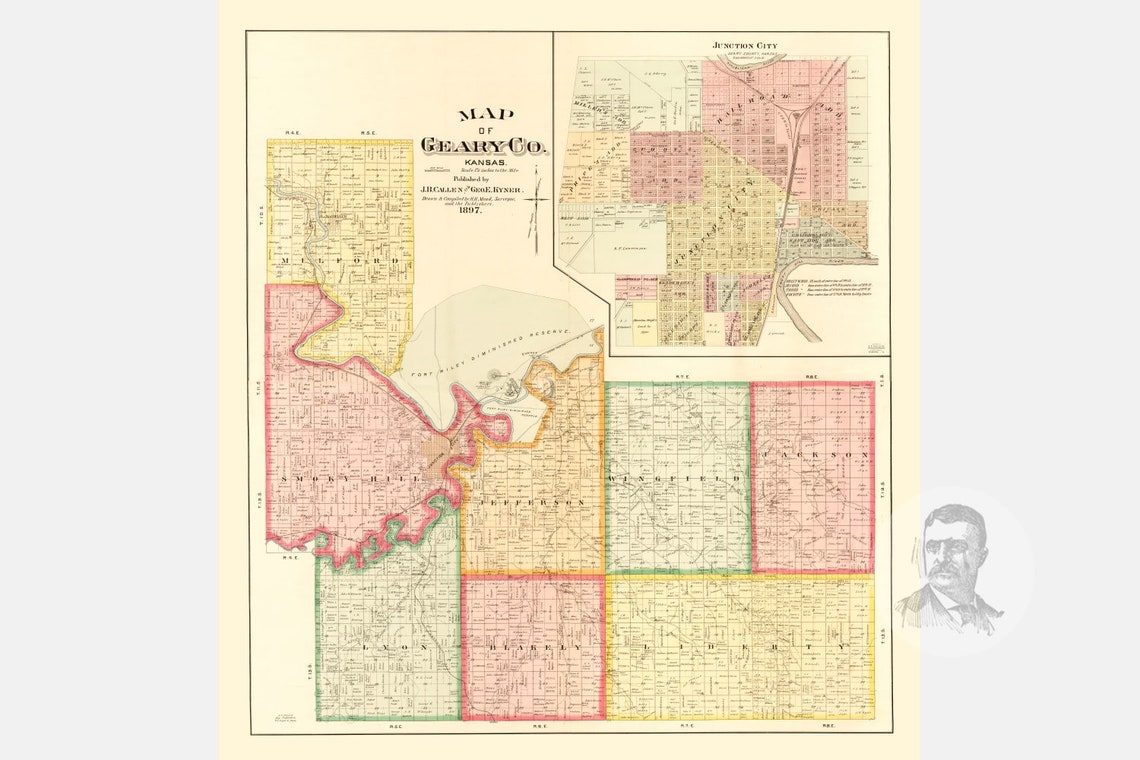 Vintage Geary County Map 1897 Old Map of Geary County Etsy