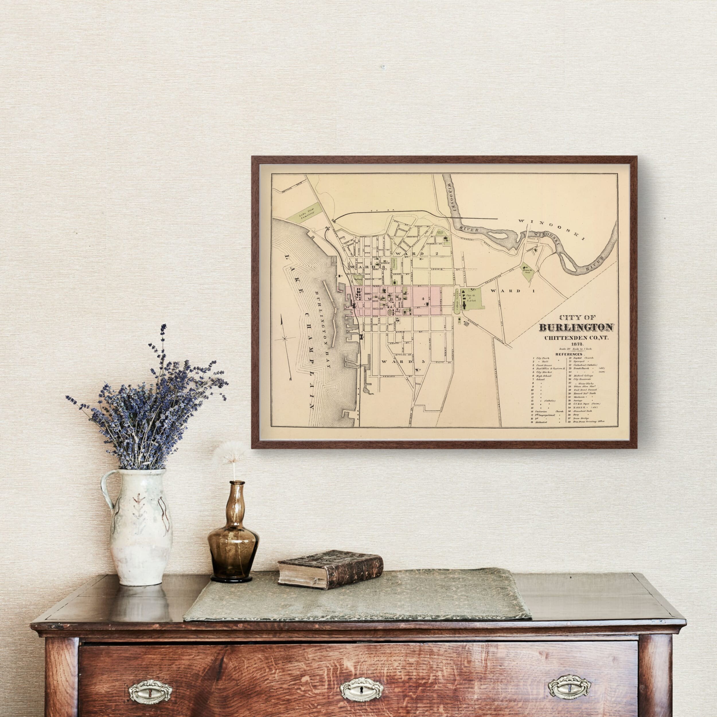 Burlington Map 1873 - Old Map of Burlington Vermont Art Vintage Print ...