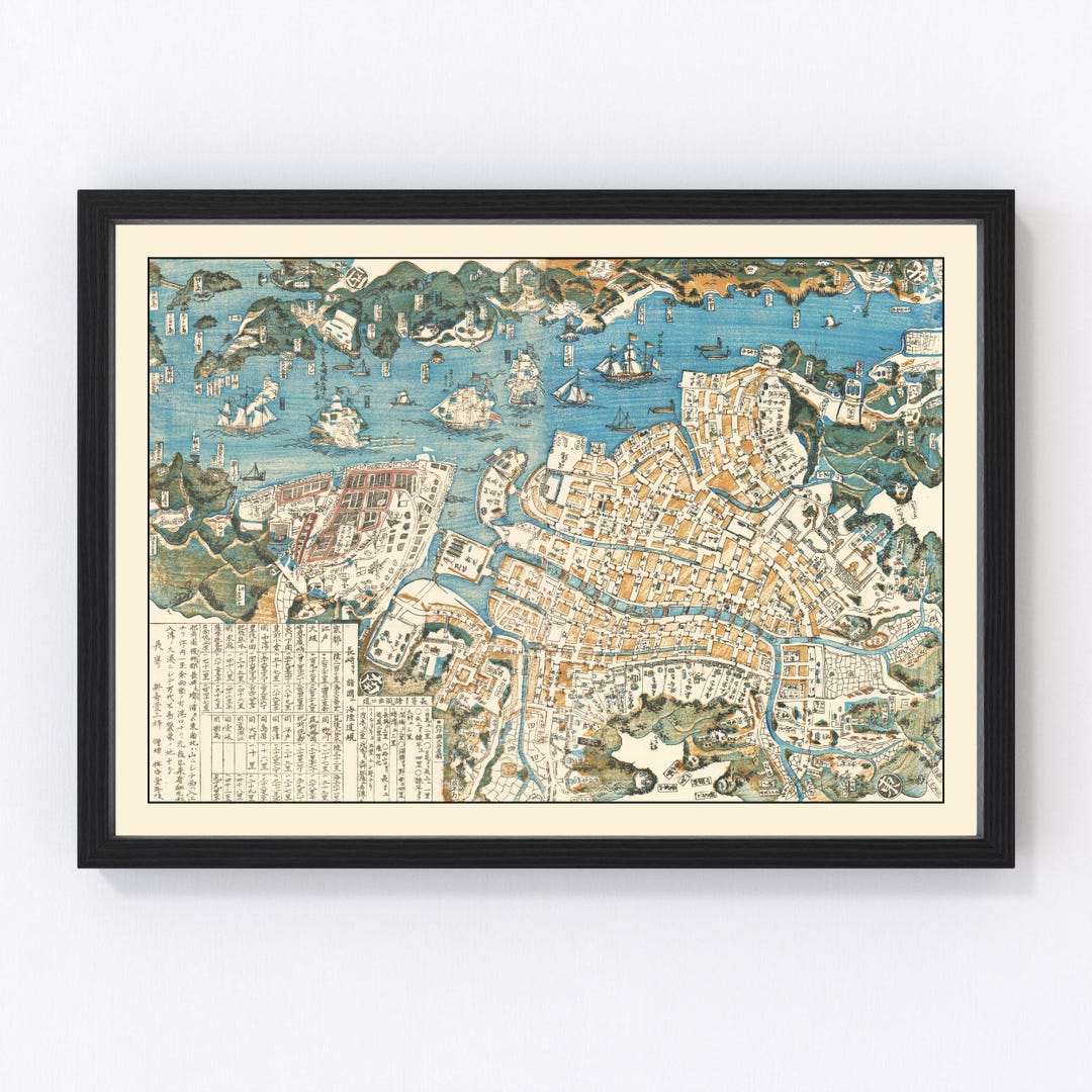 Nagasaki Map 1860 Old Map of Nagasaki Japan Art Vintage Print Framed ...