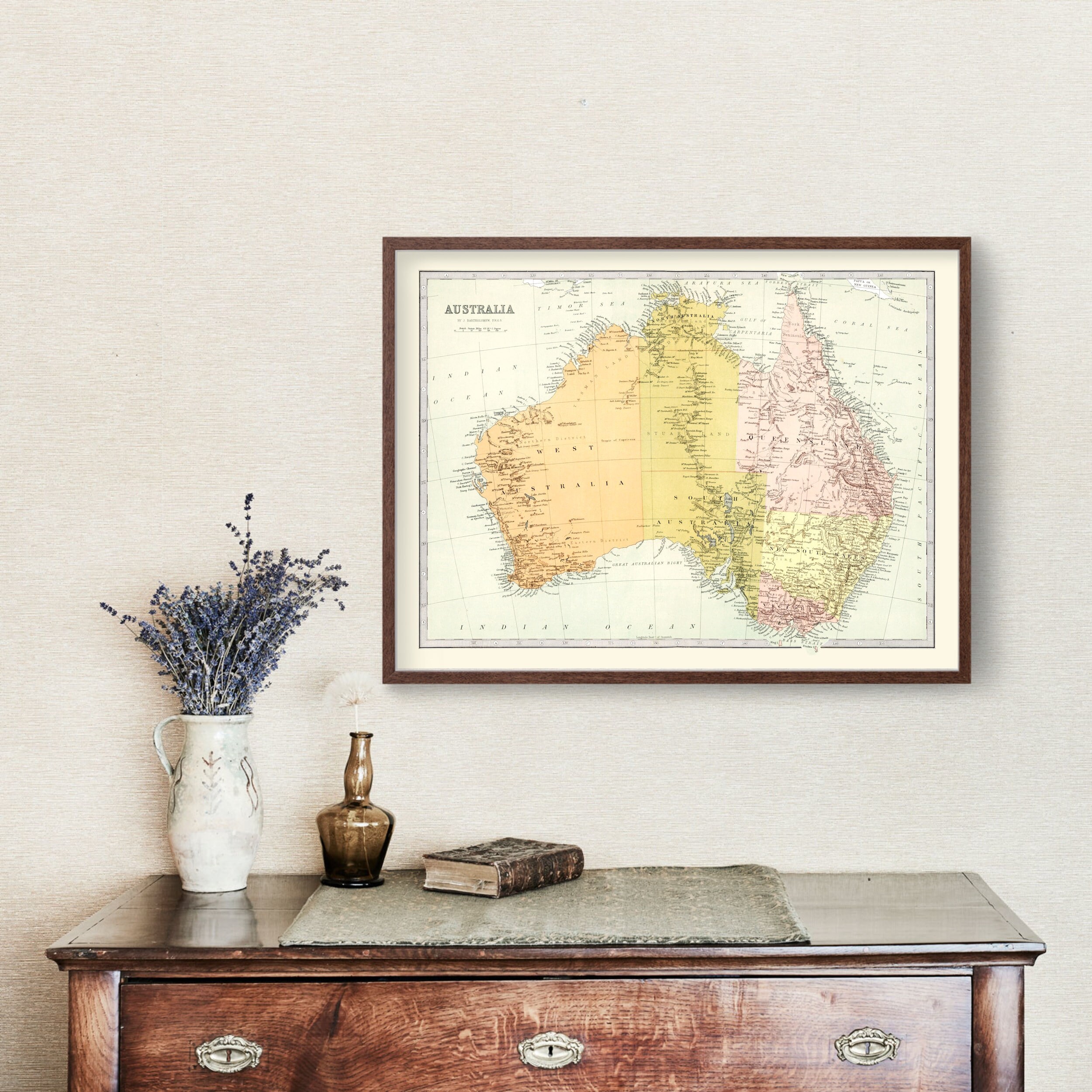 オーストラリア古い地図の絵 Australia Map 1871, Vintage Australia Map, Old Australia Art