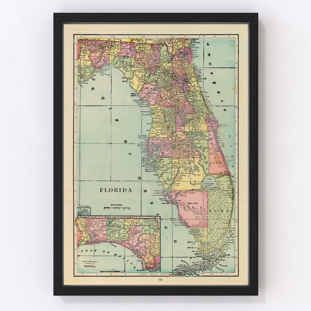 Florida Map 1909 Old Map of Florida - Il 1080xN.4252892527 Buxe 
