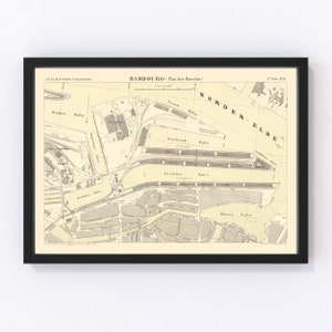 Hamburg Map 1884, Vintage Hamburg Map, Old Hamburg Art, Wall Art Gift for Hamburg History Lovers Retro Decor