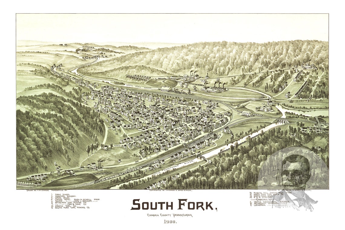 Vintage South Fork Map 1900 Old Map of South Fork Etsy