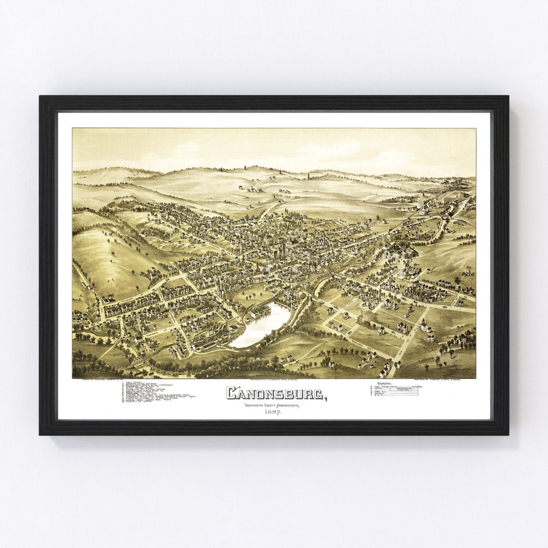 Canonsburg Map 1897 Old Map of Canonsburg Pennsylvania Art Vintage