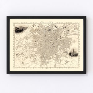 Sheffield Map 1851, Vintage Sheffield Map, Old Sheffield Art, Wall Art Gift for Sheffield History Lovers Retro Decor