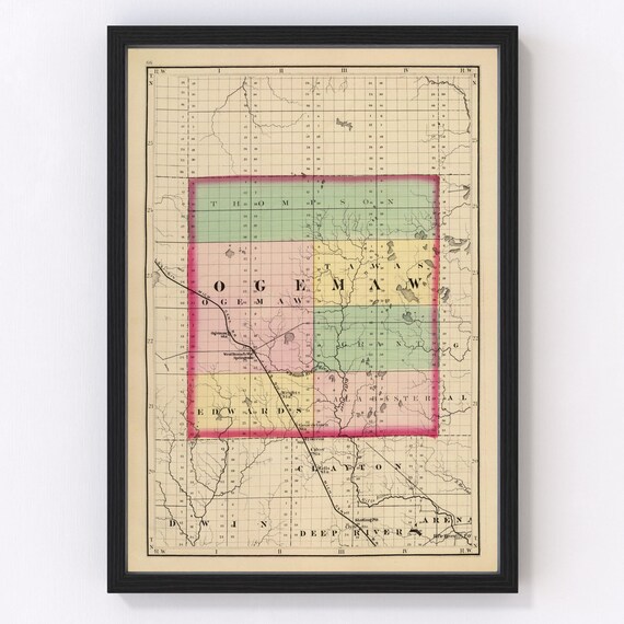 Ogemaw County MI Map 1873 Old Map of West Branch Michigan Etsy