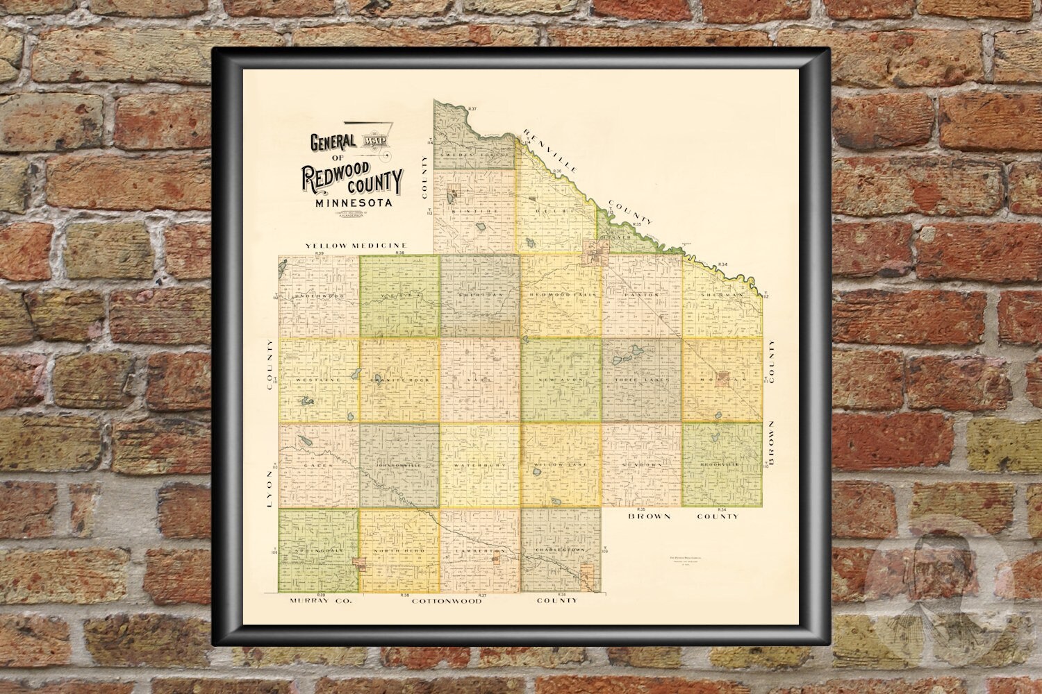 Vintage Redwood County Map 1898 Old Map of Redwood County Etsy