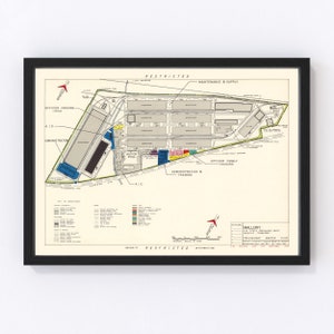 May include: A black and white map of Mallory Air Force Specialized Depot, Memphis, Tennessee. The map shows the layout of the base, including buildings, roads, and other features. The map is labeled with the words "Mallory", "Air Force Specialized Depot", "Memphis, Tennessee", and "Preliminary Master Plan".
