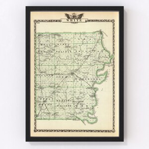 White County Map 1876, Vintage White County Map, Old White County Illinois Art, Wall Art Gift for White County History Lovers Retro Decor