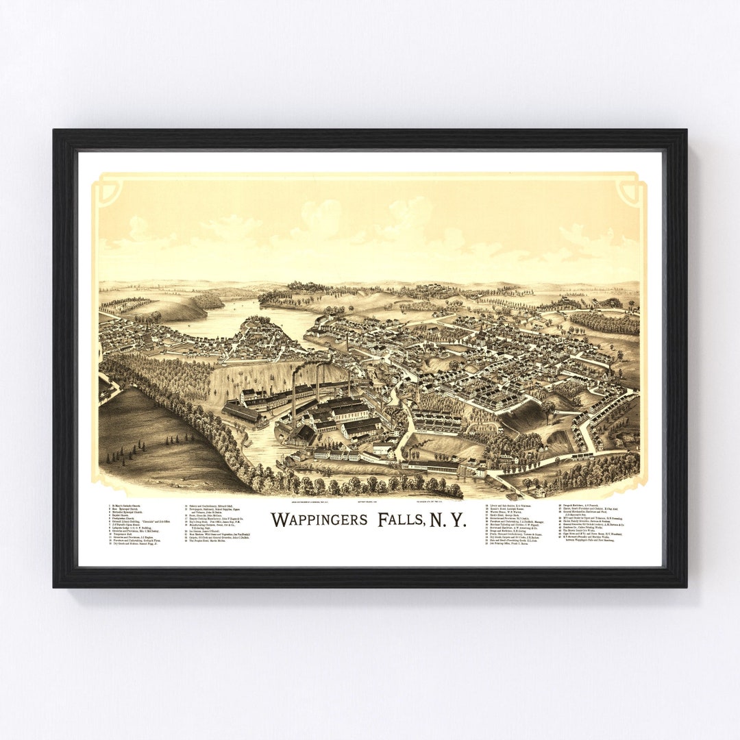 Wappingers Falls Map 1889 Old Map of Wappingers Falls New York Art Vintage Print Framed Canvas