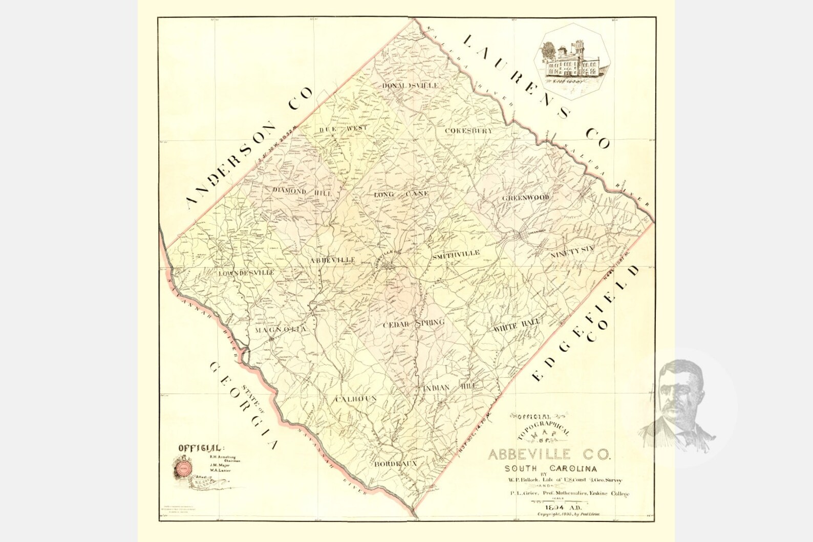 Vintage Abbeville County Map 1895 Old Map of Abbeville Etsy