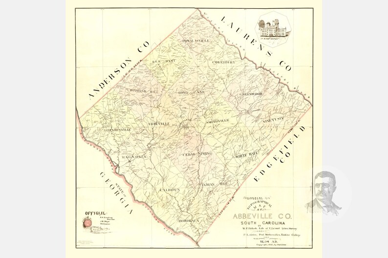 Vintage Abbeville County Map 1895 Old Map of Abbeville Etsy