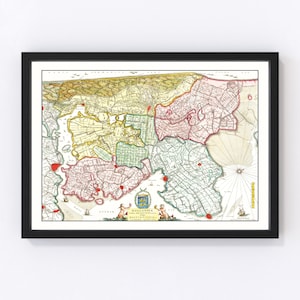 Netherlands Map 1665, Vintage Netherlands Map, Old Netherlands Art, Wall Art Gift for Netherlands History Lovers Retro Decor