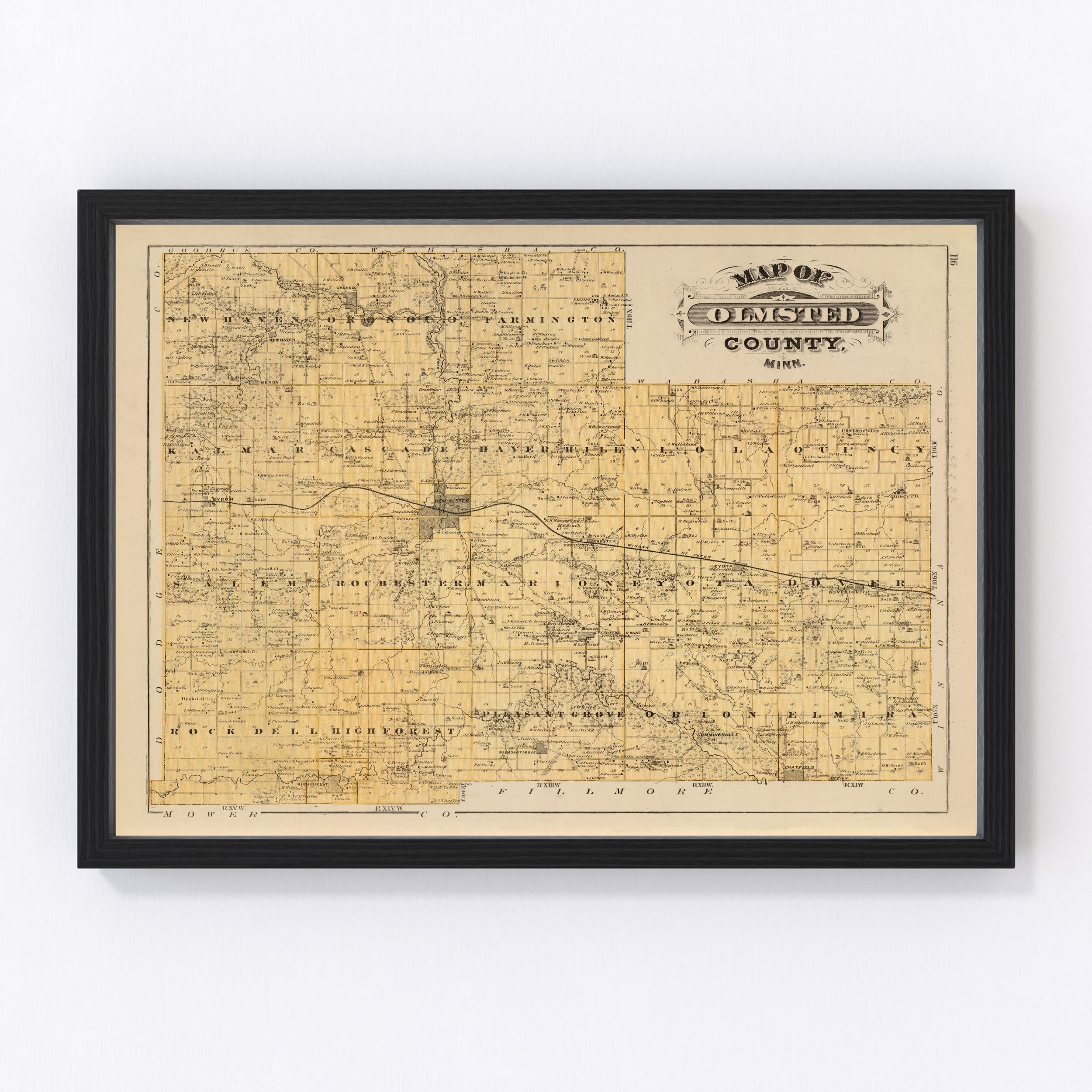 Olmsted County Map 1874, Vintage Olmsted County Map, Old Olmsted County Minnesota Art, Wall Art Gift for Olmsted County History Lovers Retro