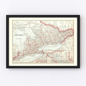 Ontario Map 1893, Vintage Ontario Map, Old Ontario Art, Wall Art Gift for Ontario History Lovers Retro Decor