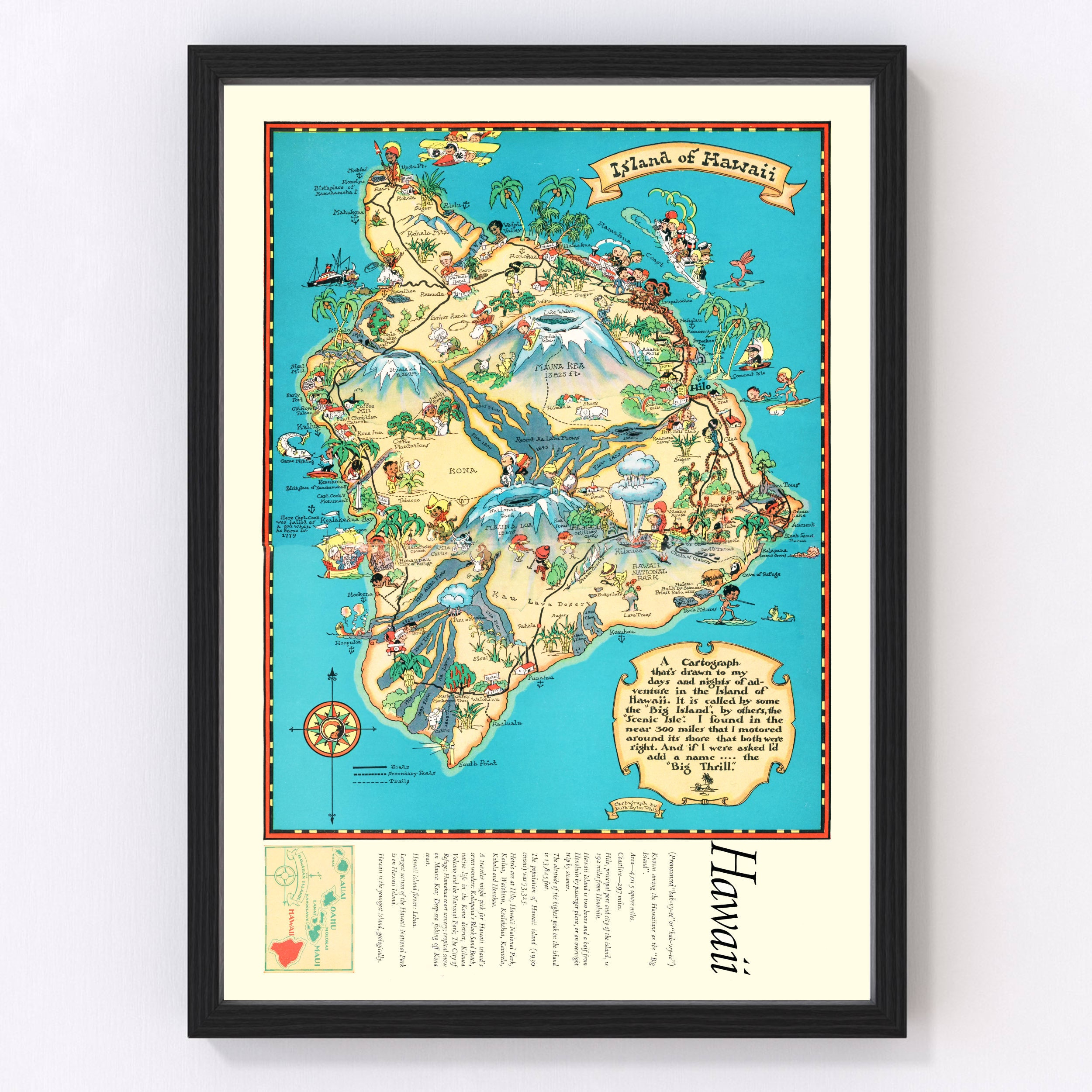 Hawaii Map 1935, Vintage Hawaii Map, Old Hawaii Art, Wall Art Gift