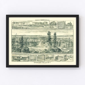 Spokane Falls Map 1880, Vintage Spokane Falls Map, Old Spokane Falls Washington Art, Wall Art Gift for Spokane Falls History Lovers Retro De