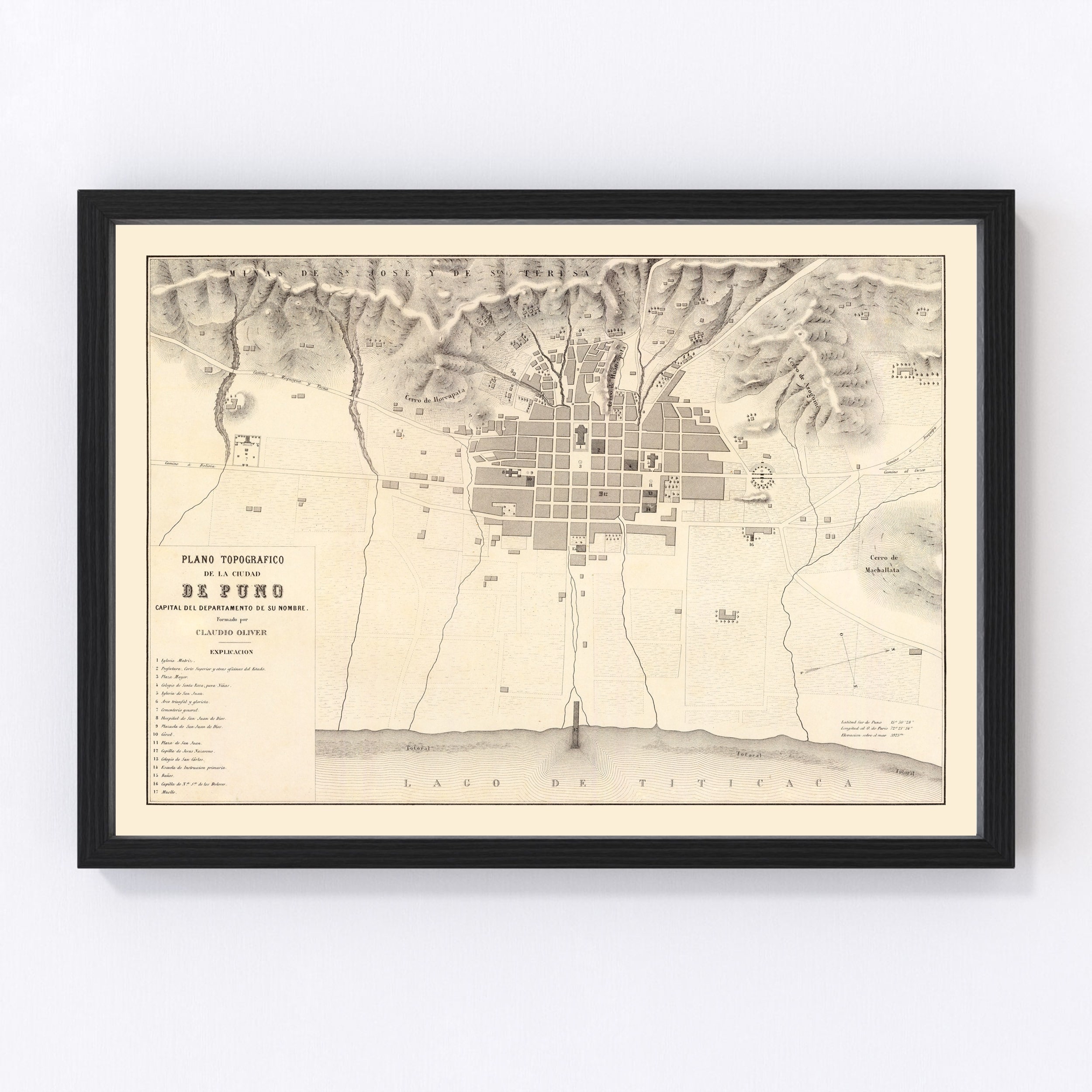 Puno Map 1865, Vintage Puno Map, Old Puno Art, Wall Art Gift for Puno History Lovers Retro Decor
