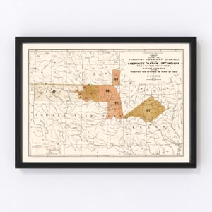 Cherokee Nation Map 1884, Vintage Cherokee Nation Map, Old Cherokee Nation Art, Wall Art Gift for Cherokee Nation History Lovers Retro Decor