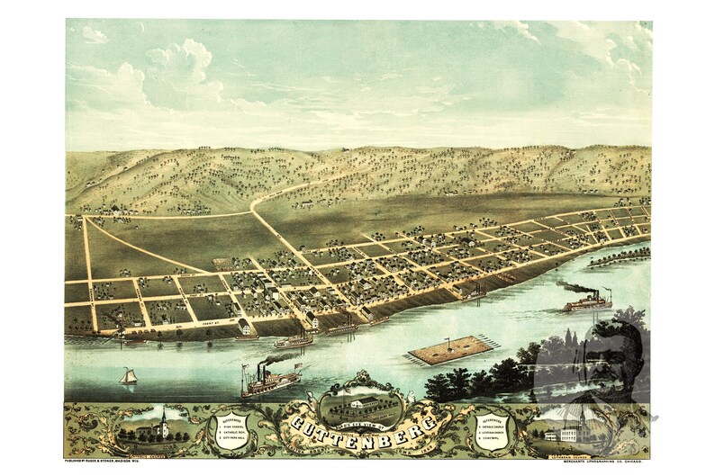 Vintage Guttenberg Map 1869 Old Map of Guttenberg Iowa Etsy