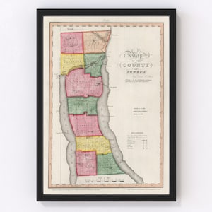 Seneca County Map 1840, Vintage Seneca County Map, Old Seneca County New York Art, Wall Art Gift for Seneca County History Lovers Retro Deco
