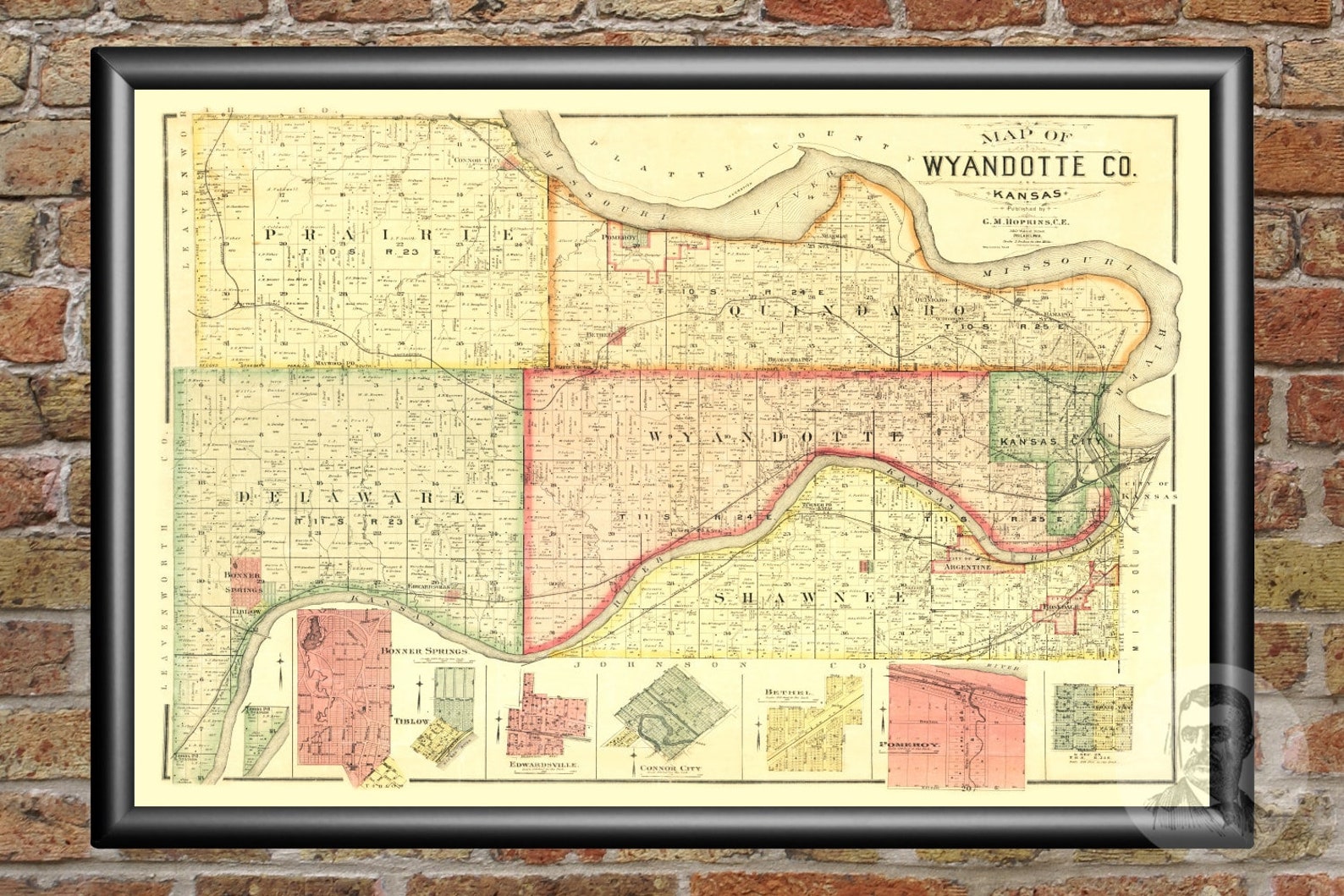 Vintage Wyandotte County Map 1887 Old Map of Wyandotte Etsy