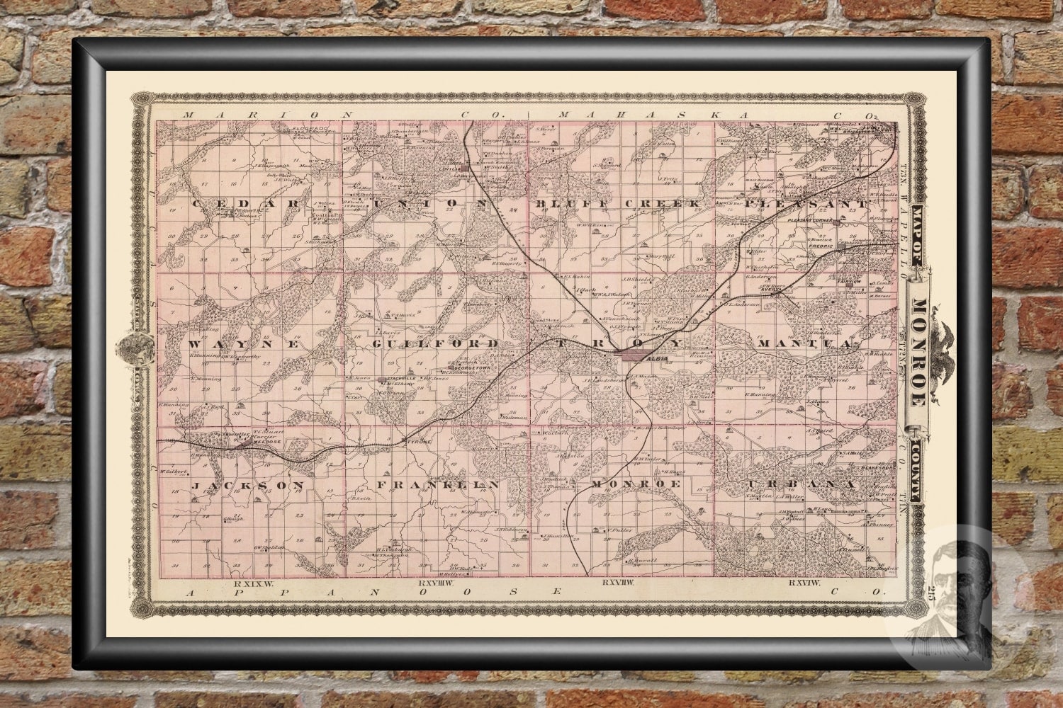 Vintage Monroe County IA Map 1875 Old Iowa Map Historical Etsy