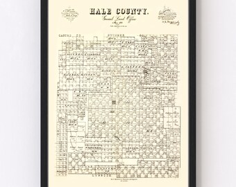 Hale County Map 1892, Vintage Hale County Map, Old Hale County Texas Art, Wall Art Gift for Hale County History Lovers Retro Decor