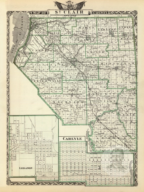 St Clair County Il Map St. Clair County Illinois Vintage Map From 1876 Old County | Etsy