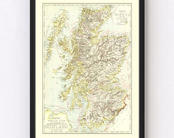 Scotland Map 1883, Vintage Scotland Map, Old Scotland Art, Wall Art Gift for Scotland History Lovers Retro Decor