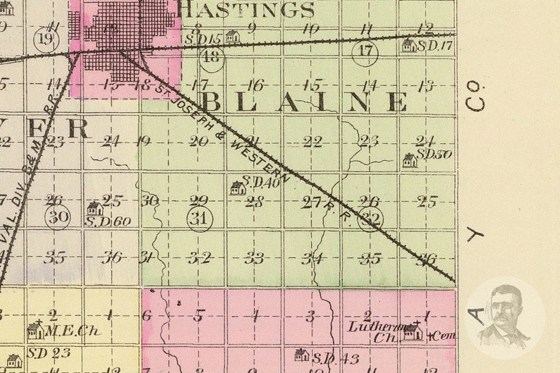 Vintage Adams County NE Map 1885 Old Nebraska Map Etsy