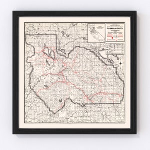 Plumas County Map 1935, Vintage Plumas County Map, Old Plumas County California Art, Wall Art Gift for Plumas County History Lovers Retro De