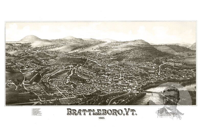 Vintage Brattleboro Map 1886 Old Map of Brattleboro Vermont Etsy