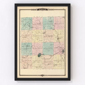 Green County Map 1878, Vintage Green County Map, Old Green County Wisconsin Art, Wall Art Gift for Green County History Lovers Retro Decor