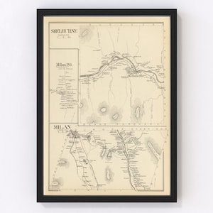 Milan Map 1892, Vintage Milan Map, Old Milan New Hampshire Art, Wall Art Gift for Milan History Lovers Retro Decor