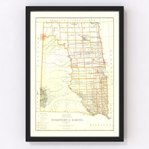 South Dakota Map 1876, Vintage South Dakota Map, Old South Dakota Art, Wall Art Gift for South Dakota History Lovers Retro Decor